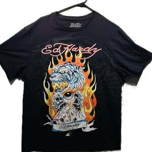 Ed Hardy Fire Tiger Rhinestone Cap Sleeve Tee